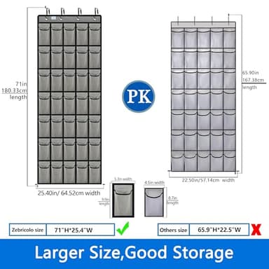 over the door shoe organizer,2025 upgraded,shoe organizer,35 Huge pockets,over door shoe organizer,Store size 13 shoes,shoe organizer,Strong material,hooks Suitable for various doors,Grey/black - Image 2