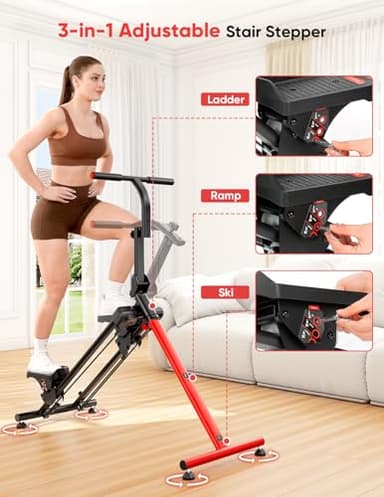 YOLEO Steppers for Exercise at Home,Adjustable Stair Stepper with 3 Workout Modes,Folding Cardio Stair Master with Adjustable Handlebar&Oversized Pedal,90% Pre-Assembled Stair Climber (Red-Black) - Image 3