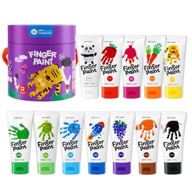 Jar Melo Washable Finger Paints for Toddlers, 12 Colors Large Capacity (2.1fl oz), Non Toxic Baby Paint for Hand and Feet, Safe Art Supplies, Preschool Learning Gifts for Kids Age 2+ - Image 1