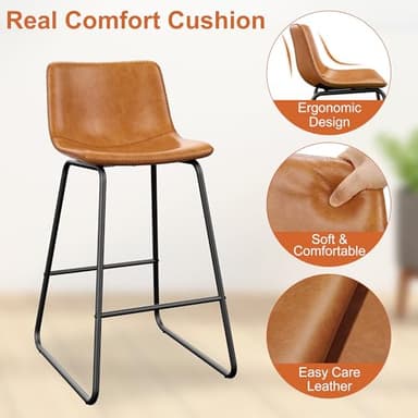 REONEY Bar Stools Set of 4, PU Leather Counter Height Bar Stools, 26" Modern Barstools with Metal Legs and Footrest, Urban Armless Dining Chairs with Backrest for Kitchen Island (Brown) - Image 8