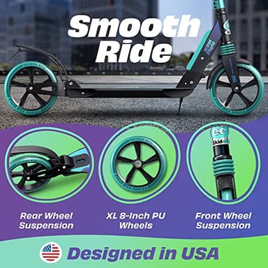 Skidee Kick Scooters for Kids 8-12 - Adjustable Height Up to 41", Foldable, 8" Shock-Absorbing Wheels, 220LBS Capacity - Ultra Smooth Kick Scooter for Adults, Teens & Kids – Lightweight & Portable - Image 2