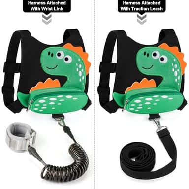 Accmor Toddler Harness Leash + Anti Lost Wrist Link, Cute Dinosaur Kids Leash Walking Harness, Baby Leashes for Toddlers, Child Harness Leash Wristband Assistant Strap Belt for Boys Girls Outdoor - Image 3