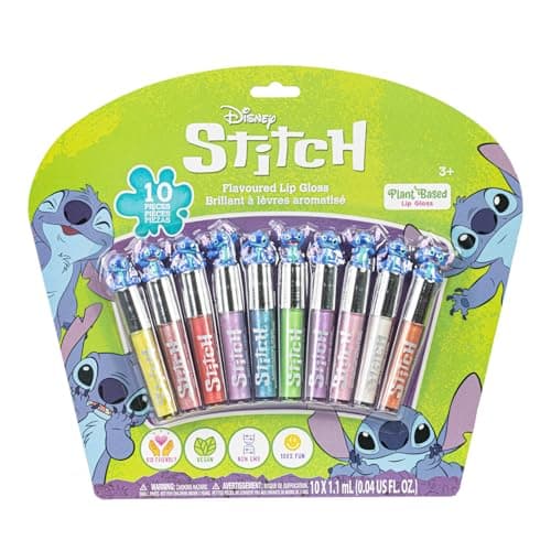 Disney Stitch 10 Piece Plant Based Lip Gloss, Girls Party Favors, First Makeup Set for Girl, Perfect for Parties, Sleepovers, and Birthday Gifts, Ages 3+, by Townley Girl - Image 1