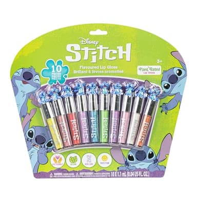 Disney Stitch 10 Piece Plant Based Lip Gloss, Girls Party Favors, First Makeup Set for Girl, Perfect for Parties, Sleepovers, and Birthday Gifts, Ages 3+, by Townley Girl - Image 1