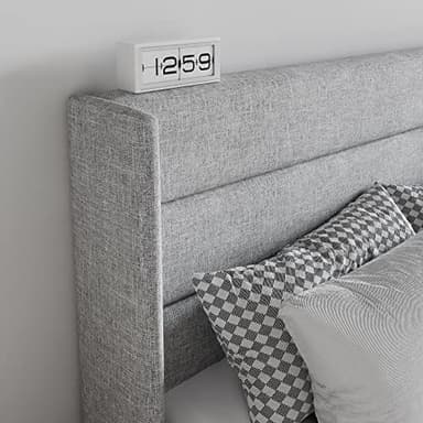 SHA CERLIN Queen Size Lift Up Storage Bed/Modern Wingback Headboard/Upholstered Platform Bed Frame/Hydraulic Storage/No Box Spring Needed/Wood Slats Support/Light Grey - Image 5