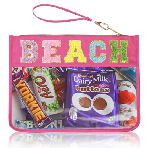 Beach Bag,Sunscreen Bag, Chenille Letter Clear Zipper Pouch for Travel Preppy Patch Makeup Bag-Nylon Cosmetic Preppy Makeup Waterproof Organizer Bags Set for Women Valentines Bags (MH-BEACH) - Image 1