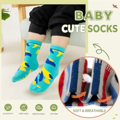 AMENLAN Toddler Non Slip Grips Socks Kids Anti Skid Baby Boys Girls Cotton Crew Socks 12 Pairs (Colored Stripes, 1-3 Years) - Image 2