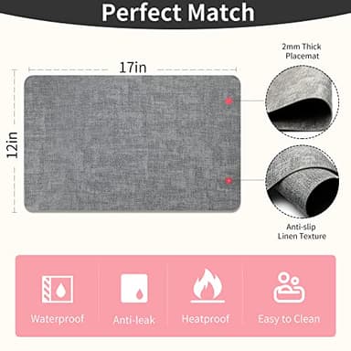 Maxpearl Faux Leather Placemats Set of 6 - Waterproof - Wipe Clean - Heat Resistant - Anti Slip Dining Table Place Mats, Suitable for Indoor & Outdoor Use, 17’’×12’’, Grey - Image 3
