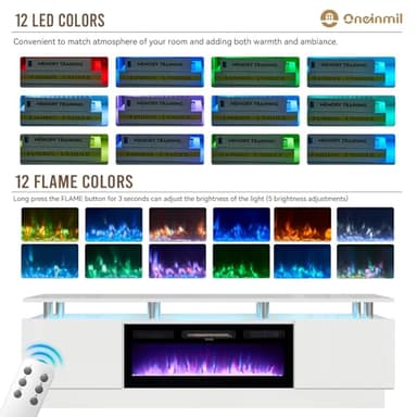 oneinmil Fireplace TV Stand with 36" Electric Fireplace,LED Light Entertainment Center,2 Tier TV Console Stand for TVs Up to 80",Fireplace for The Living Room TV Stand,White - Image 4