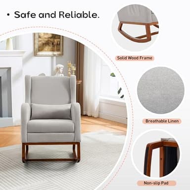 AYEASY Rocking Chair Nursery Glider Chair with Foot Rest, Nursery Rocking Chairs with Rubber Wood Legs Side Pocket, High Back Nursing Chair, Accent Rocker Arm Chair Baby Bedroom, Living Room, Grey - Image 6