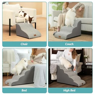 COZY KISS Dog Stairs for Small Dogs 15.7" H, Curved Dog Step for Puppy, Older Cat, Medium Pet Ramp for Sofa, Couch or Chair, Ladder with High Density Foam, 15.7x22.4x15.7 inch, 3 Step, White Black - Image 7