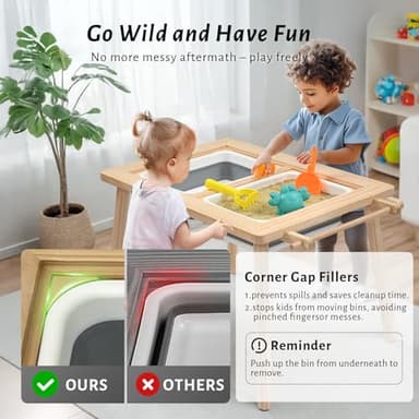 Easyego Wooden Sensory Table – Multifunctional Sand & Water Table with Double-Sided Lid, Paper Roll, Storage Box, Transparent & Game Board, and Foldable Bins for Kids' Indoor & Outdoor Play - Image 6
