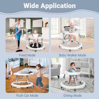 TreeCute Baby Walker Foldable with 9 Adjustable Heights, Baby Walker with Wheels Portable, Infant Toddler Walker for Baby Boy Girls 6-18 Months (White) - Image 8