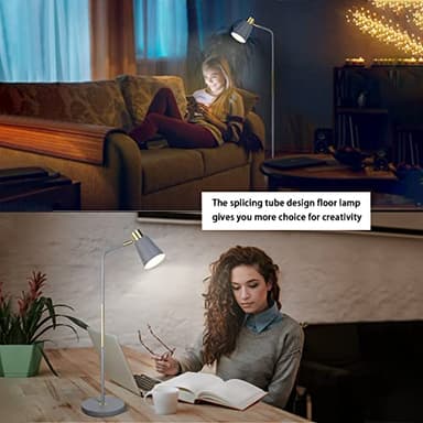 Floor Lamp, Industrial Floor Lamps for Living Rooms Rustic Farmhouse Reading Standing Floor Lamp Adjustable Metal Heads Indoor Task Lighting for Living Room Bedroom Office Home Décor (Grey) - Image 3