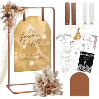 Wedding Sign Holder, Adjustable Welcome to Our Wedding Sign Stand W/Design Bundle & Leather Sign Hanging Straps, Heavy Duty Easel Stand for Sign, Wedding Seating Chart Stand, Easel for Display - Image 1