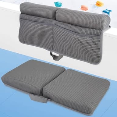 Baby Bath Kneeler and Elbow Rest Pad Set, 2.3" thick Soft 3D Mesh Padding, Non-Slip Bath Mat Kneeling Pad for Bathing Baby Foldable, Bath Tub Elbow Rest Pad with Organizer Pockets and Suction Cups - Image 1