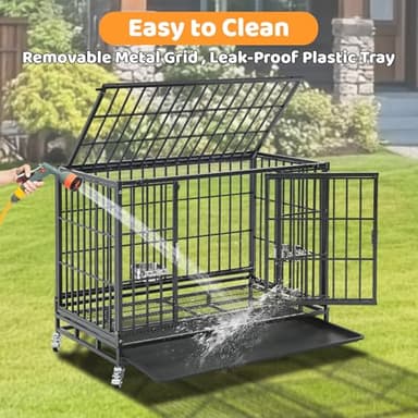 Homey Pet 37 inch Stackable Heavy Duty Dog Crate, Indestructible Escape Proof Dogs Cage Kennel with Lockable Wheels, Removable Tray & Metal Grid, Double Doors for High Anxiety Medium/Small Dogs - Image 7