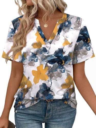 WEESO Summer Tops for Women 2025 Plus Size Vacation Outfits Floral Short Sleeve Tshirts Shirts V Neck Business Casual Blouses Fashion Beach Boho T Shirts XXL - Image 1