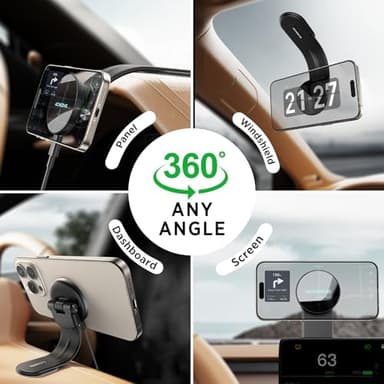 ACMEZING for 15W MagSafe Car Mount Charger, 360% Adjustable Aluminum Alloy Arm, Relocatable Car Phone Holder, Magnetic Wireless Fast Charging, Cell Phone Holder for All Car Models, Black - Image 2