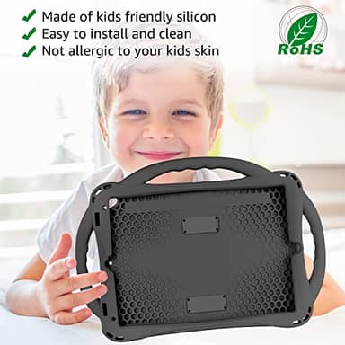 TopEsct Kids Case for iPad 10.2- Shockproof Silicone Cover with Tempered Glass Screen Protector and Strap - Compatible with iPad 9th/8th/7th Gen (2021)" (Black) - Image 3