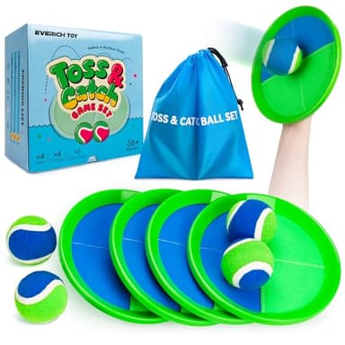 EVERICH Upgraded Toss and Catch Ball Game Set, Outdoor Games for Kids Outdoor Toys Yard Games, Beach Pool Toys for Adults Family 4 Paddles 4 Balls, Great Gifts for Boys Girls 3 4 5 6 7 8-12 Years Old - Image 1