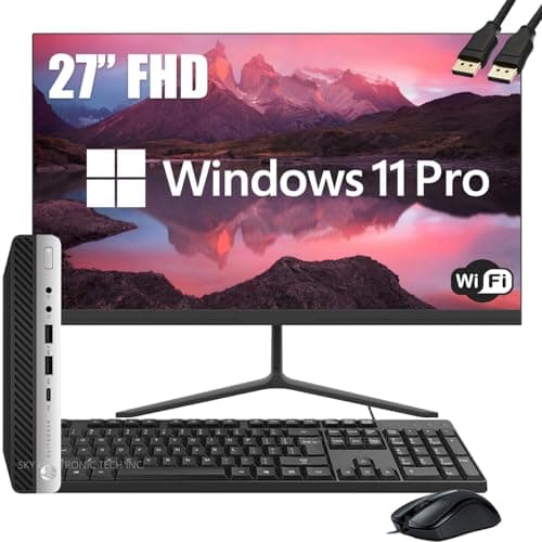 HP EliteDesk 800 G3 Mini Business Desktop Computer with 27" FHD Monitor PC Bundle, Intel Core i5-6500T Desktop PC, 16GB RAM, 512GB SSD, Keyboard & Mouse, Windows 11 Pro (Renewed) - Image 1