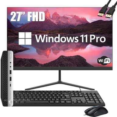 HP EliteDesk 800 G3 Mini Business Desktop Computer with 27" FHD Monitor PC Bundle, Intel Core i5-6500T Desktop PC, 16GB RAM, 512GB SSD, Keyboard & Mouse, Windows 11 Pro (Renewed) - Image 1