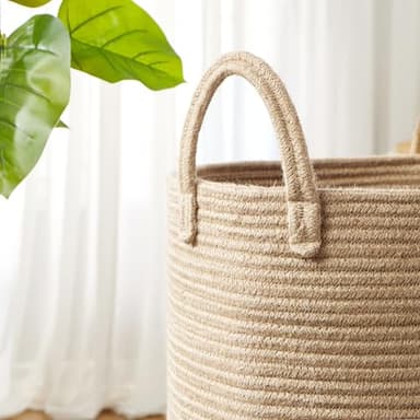 MOJOSCEND 80L Extra Large Jute Woven Hamper Laundry Basket Wicker Rope Clothes Hamper for Baby Nursery Kids Tall Rattan Blanket Basket in Living Room Bedroom - Image 7