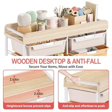 Rolling Storage Cart with Wooden TableTop, Utility Cart with 10 Large Drawers for Craft Organizers, Art Supply Storage, Home Office Organization, Cart with Wheels for Classroom, Living Room, Colorful - Image 5