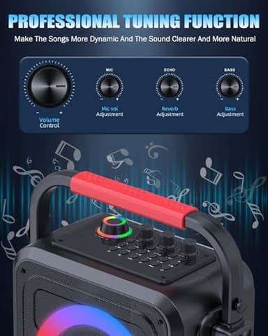 Karaoke Machine,Karaoke Machine for Adults & Kids,Portable Karaoke Speaker with 2 Wireless Microphones,PA System Supports Live/TF Card/USB/AUX//REC/TWS - Image 3