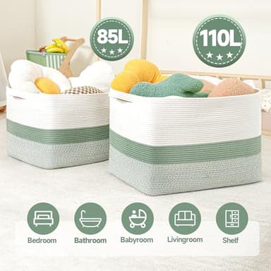 CLHMILY&Z Stylish Square Cotton Rope Storage Basket - 22x17x13.8 Inches - Perfect Nursery Storage Bin and Baby Toy Basket for Organizing Toys and Blankets - Image 4