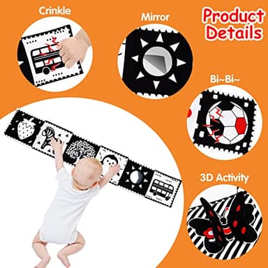 Thremhoo Black and White High Contrast Baby Toys 0-6 Months Soft Book for Brain Development, Tummy Time, Sensory, Montessori Learning Activities - Image 4