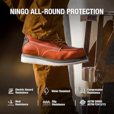 HISEA NINGO Steel Toe Work Boots for Men,6” Mens Work Boots Industrial & Construction Water Resistant Slip Resistant Boot,Composite Toe Safety Shoes Size 9 - Image 4