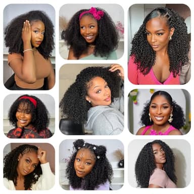Kinky Curly Half Wig Human Hair 200 Density 3 In 1 Seamless Flip Over Half Wigs Human Hair Glueless Wear and Go Beginner Friendly Kinky Curly Wig Human Hair Drawstring Headband Wig for Women 20 Inch - Image 7