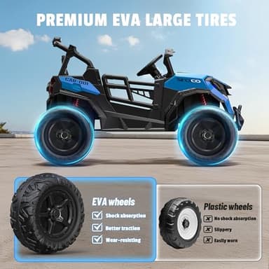ARBELI 24V 2 Seater Ride on Car Truck 4x200W, EVA Tires, 4WD/2WD, Rainbow Lights, Remote Control, Shock Absorbers, Bluetooth, Ride on Toy for Kids Ages 3-8, Blue - Image 4