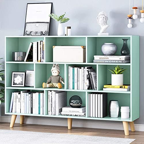 IOTXY Wooden Open Shelf Bookcase - 3-Tier Floor Standing Display Cabinet Rack with Legs, 10 Cubes Kids Bookshelf, Tiffany-Green - Image 1