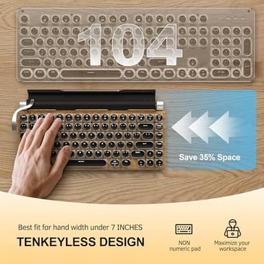 Retro Typewriter Wireless Mechanical Gaming Keyboard, Bluetooth 5.0 Office Computer Vintage Keyboards 83-Key Blue Switches Punk Round Keycap, LED Backlight, Compatible with PC/Laptop/Pad/Phone, Wood - Image 6