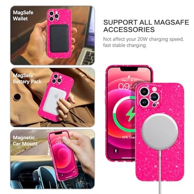 BENTOBEN for iPhone 13 Pro Case, Phone Case iPhone 13 Pro Magnetic Case Compatible with MagSafe Glitter Bling Flexible Soft TPU Shockproof Protective Sparkly Cover for iPhone 13 Pro 6.1’, Hot Pink - Image 3