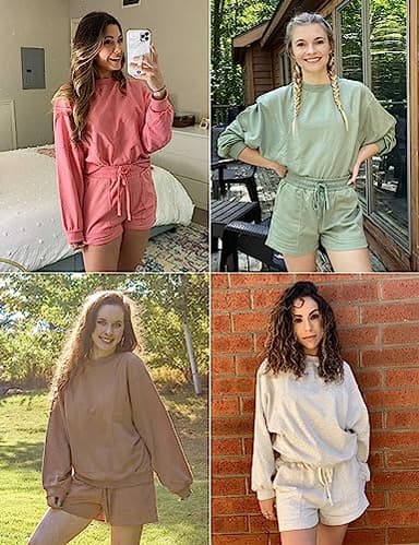 MEROKEETY Women's 2025 Fall Oversized Batwing Sleeve Lounge Sets Casual Top and Shorts 2 Piece Outfits Sweatsuit White - Image 6