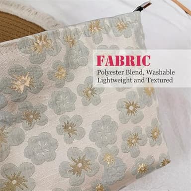 HAPPYHEIDI Small Cute Vintage Floral Makeup Bag Purse Pouch, Accessory Organizer, Metal Zipper, Aesthetic Textured Fabric, Golden Beige Medium - Image 2