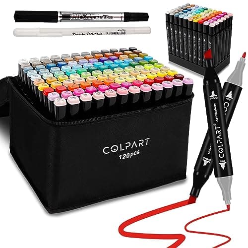 colpart 120 Colors Alcohol Markers Set Dual Tip Art Markers for Kids Marker Pens with Pen Holder and Case for Adult Painting Supplies Perfect for Painting, Coloring Book, Sketching and Drawing - Image 1