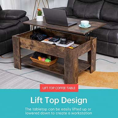 FDW Lift Top Coffee Table with Hidden Compartment and Storage Shelf Wooden Lift Tabletop for Home Living Room Reception Room Office,39.4",Brown - Image 4
