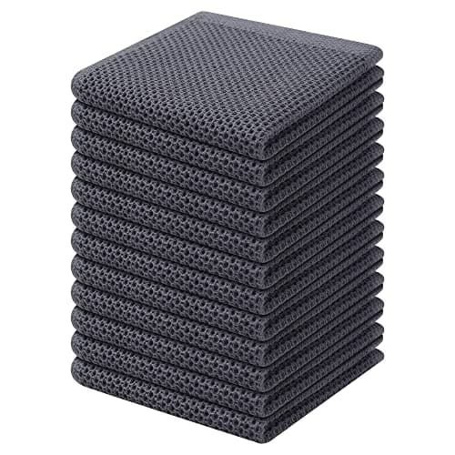 Kitinjoy 100% Cotton Kitchen Dish Cloths, 12 Pack Waffle Weave Ultra Soft Absorbent Dish Towels for Drying Dishes Quick Drying Kitchen Towels Dish Rags, 12 X 12Inch, Dark Grey - Image 1