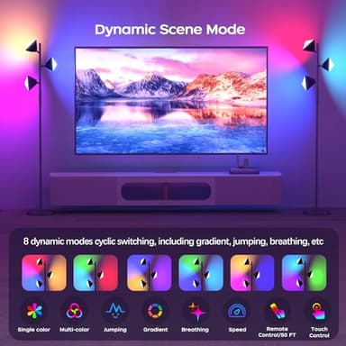 QiMH RGB Floor Lamp for Living Room, 36W LED Standing Lamp with 3 Lights, Dimmable Smart Lamp with Remote & Touch Control, Colors Changing& DIY Mode, Modern Tree Tall Lamp for Bedroom, Black - Image 2