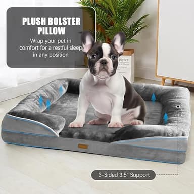 Spotted Play Orthopedic Dog Bed with Sides - Dog Sofa Beds for Medium Dogs, Supportive Foam Pet Couch Bed with Washable Removable Cover, Waterproof Lining and Non-Slip Bottom, Grey - M - Image 4
