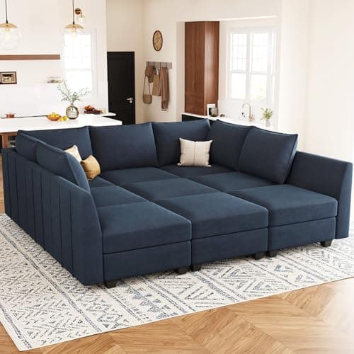 Belffin Large Modular Sectional Sofa Sleeper Couch with Storage Velvet Sectional Sofa Bed for Living Room, 9 Seats, Blue - Image 1