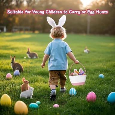 Allaugh Easter Baskets for Kids Girls: Pink Cotton Woven Bunny Large Easter Basket - Empty Baby Easter Basket with Double Rope Handle - Durable Easter Gift Basket For Heavy Weight - Image 2