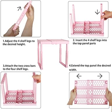 Locker Shelf Adjustable Height and Width, Pink Locker Organizer for Work, Locker Shelves for School Locker, Stack-able Locker Stand Tools for Gym Locker, Locker Accessories Stuff, Pack of 2 - Image 5