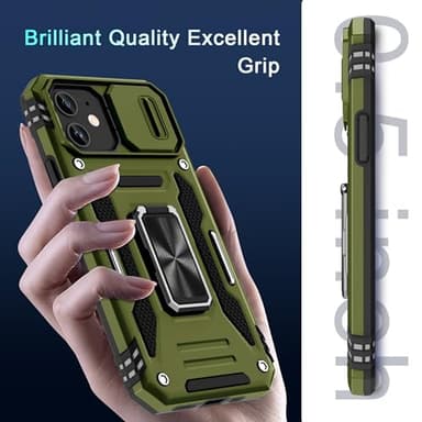 DEERLAMN Case for iPhone 11 with Slide Camera Cover+Screen Protector(2 Packs),Rotated Ring Kickstand Military Grade Shockproof Protective Cover-Olive Green - Image 7