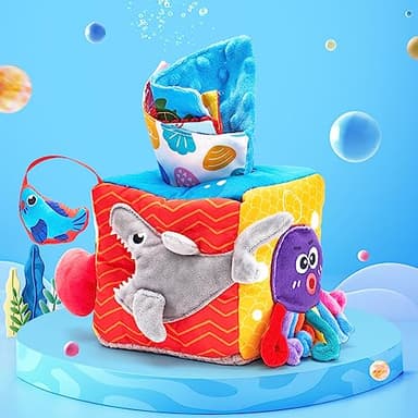 hahaland Baby Tissue Box Toy - Baby Toys 6-12 Months Montessori Toys for 6 Month Old with Textured Tails, Crinkle Tissues, Squeaky, Mirror, Gifts Play Silks Sensoy Scarves for Babies Stocking Stuffers - Image 2
